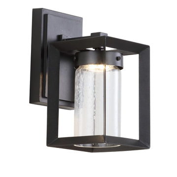Nate 6.75" Outdoor Modern Cube Bubble Glass/Metal Integrated LED Wall Sconce - JONATHAN Y